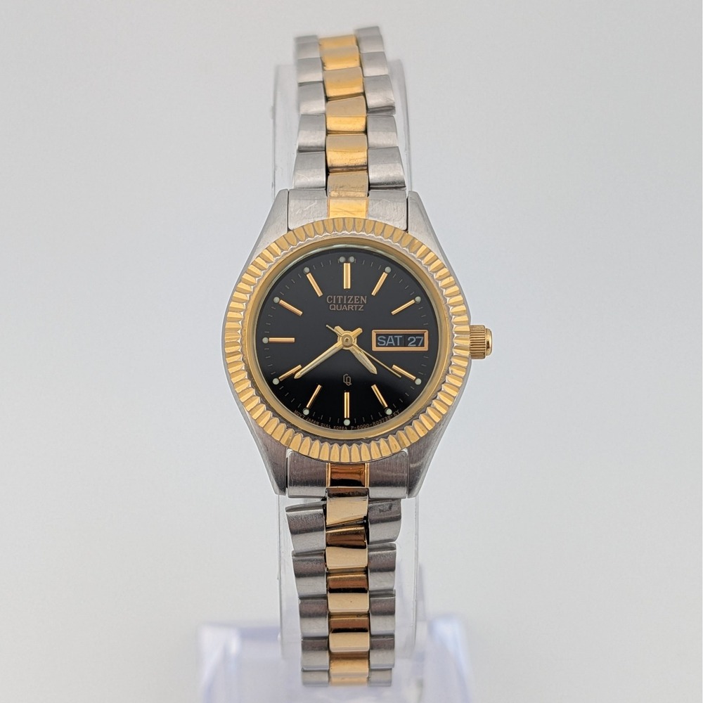 Citizen Quartz Day Date Black Dial Two Tone Women's Watch 6000-R00413